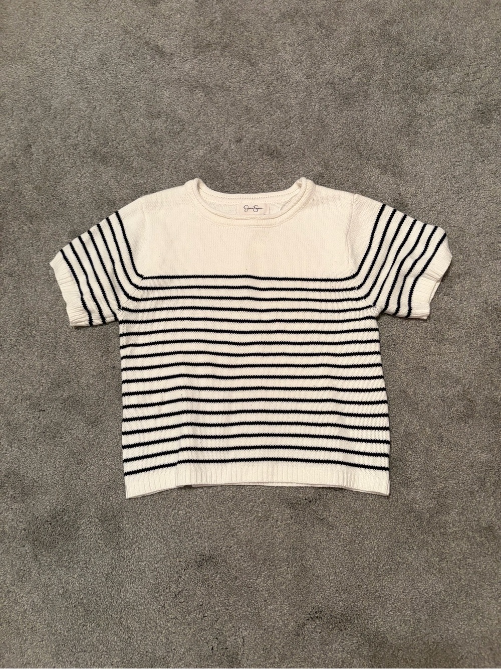 Jessica Simpson white & black striped cropped crew short sleeve